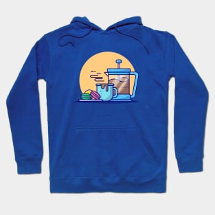 Hot Coffee With Teapot And Macaroon Cartoon Vector Icon Illustration Hoodie